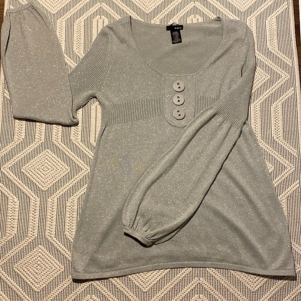 Mixit grey Sparkling Long Sleeve Sweater Size LARGE In Women.